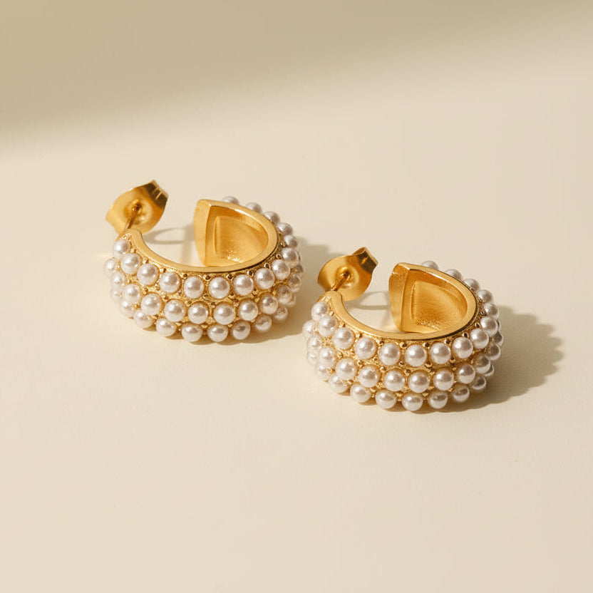 Gold Plated Pearl Hoop Earrings - Timeless Elegance & Luxury