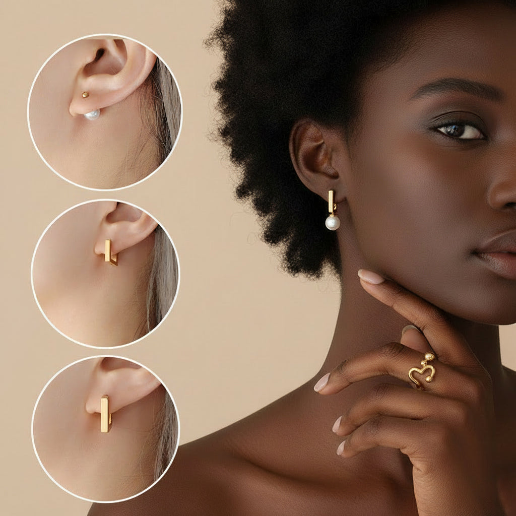 Geometric Pearl Drop Earrings - 18k  Gold plated