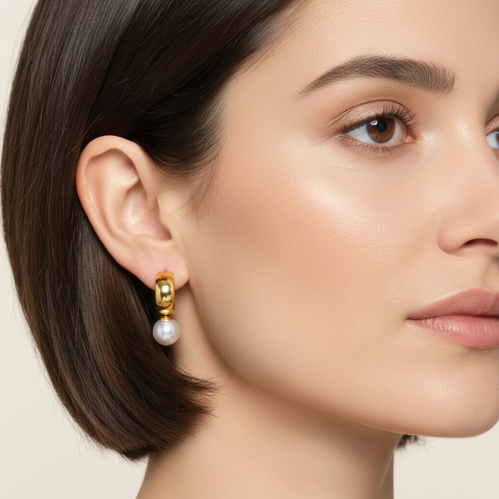 Pearl Drop Hoop Earrings