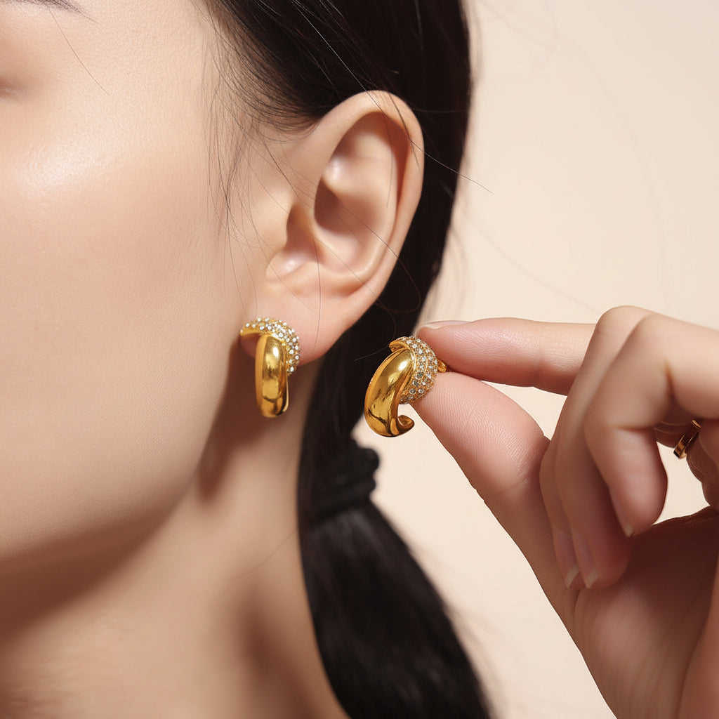 Curve Earrings with Crystal Pave Detail