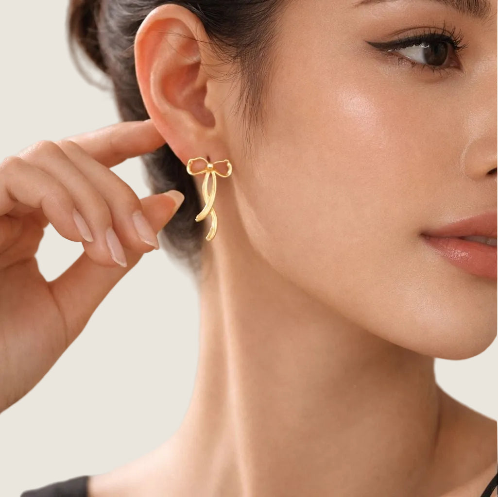 Golden Bow Drop Earrings