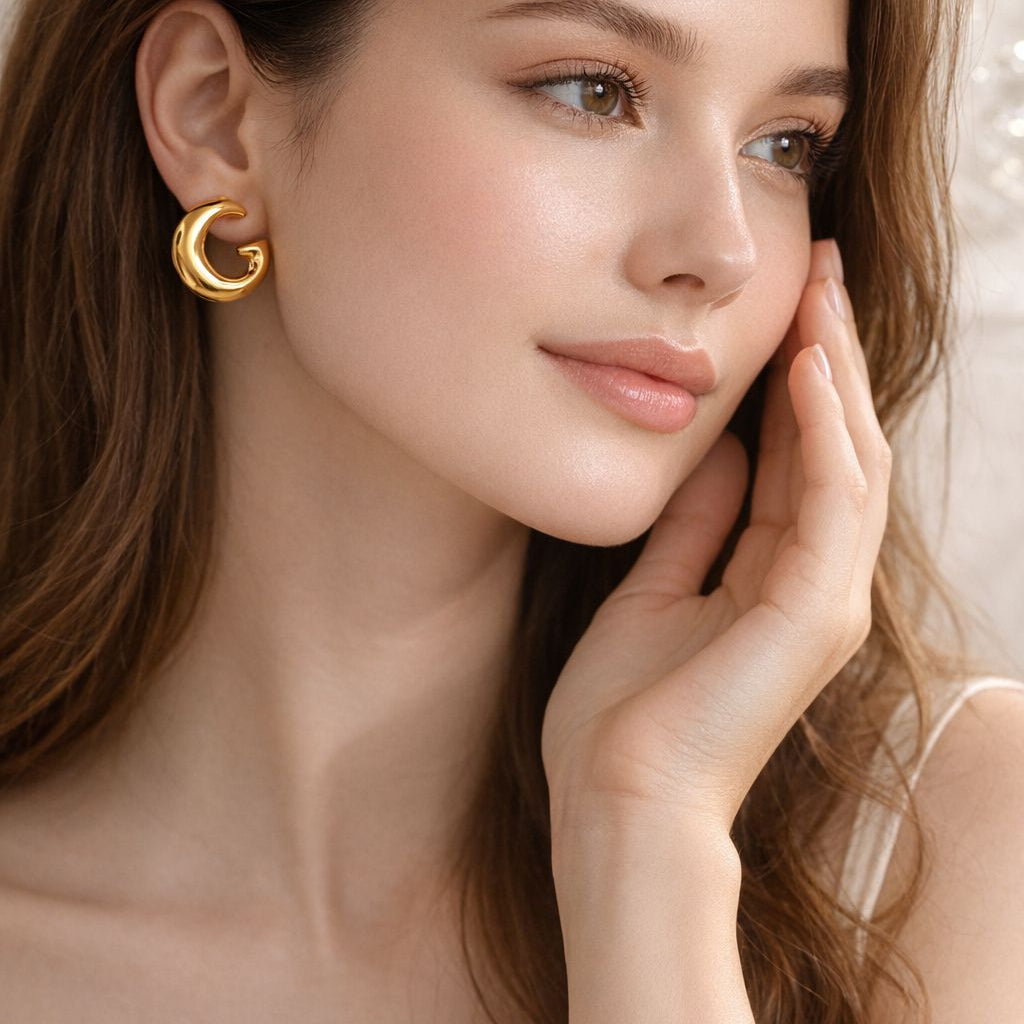 Golden Curve Hoop Earrings – Premium Waterproof Gold Plated