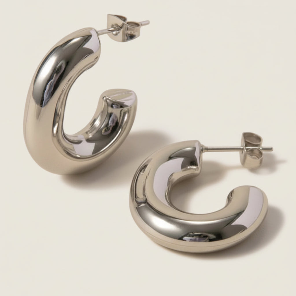 18K White Gold Plated Sculptural Hoop Earrings