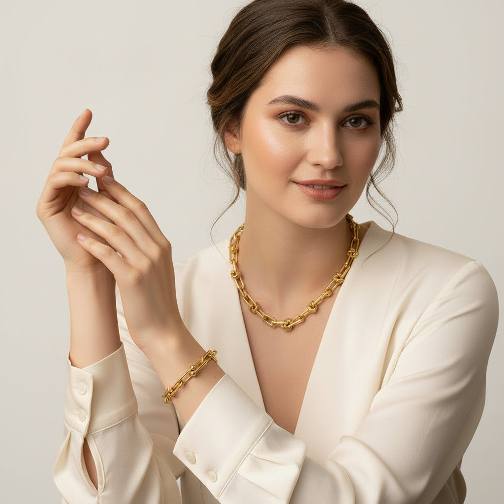 Gold Chain Necklace & Bracelet Set