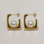 Geometric Pearl Stud Earrings