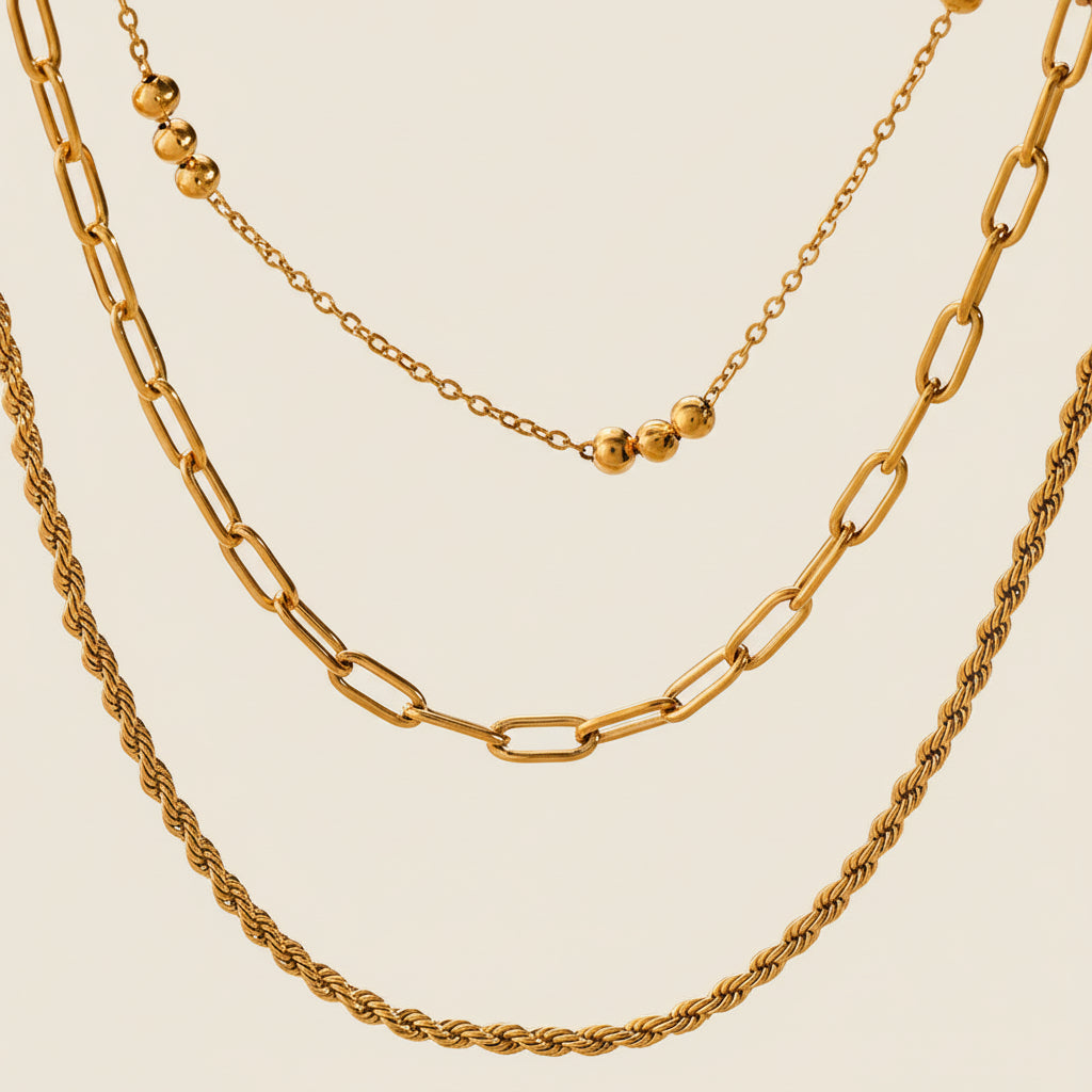 Triple Layer Gold Plated Chain Necklace