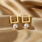 Geometric Pearl Drop Earrings - 18k  Gold plated