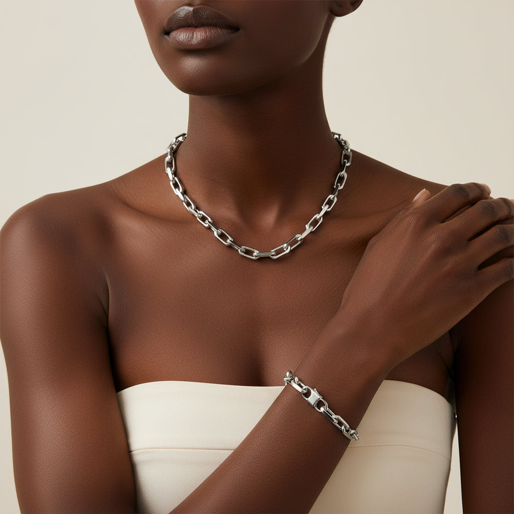 Gold Link Necklace & Bracelet Set