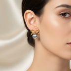 Bow & Heart Drop - Gold and Silver Tone Romantic Earrings