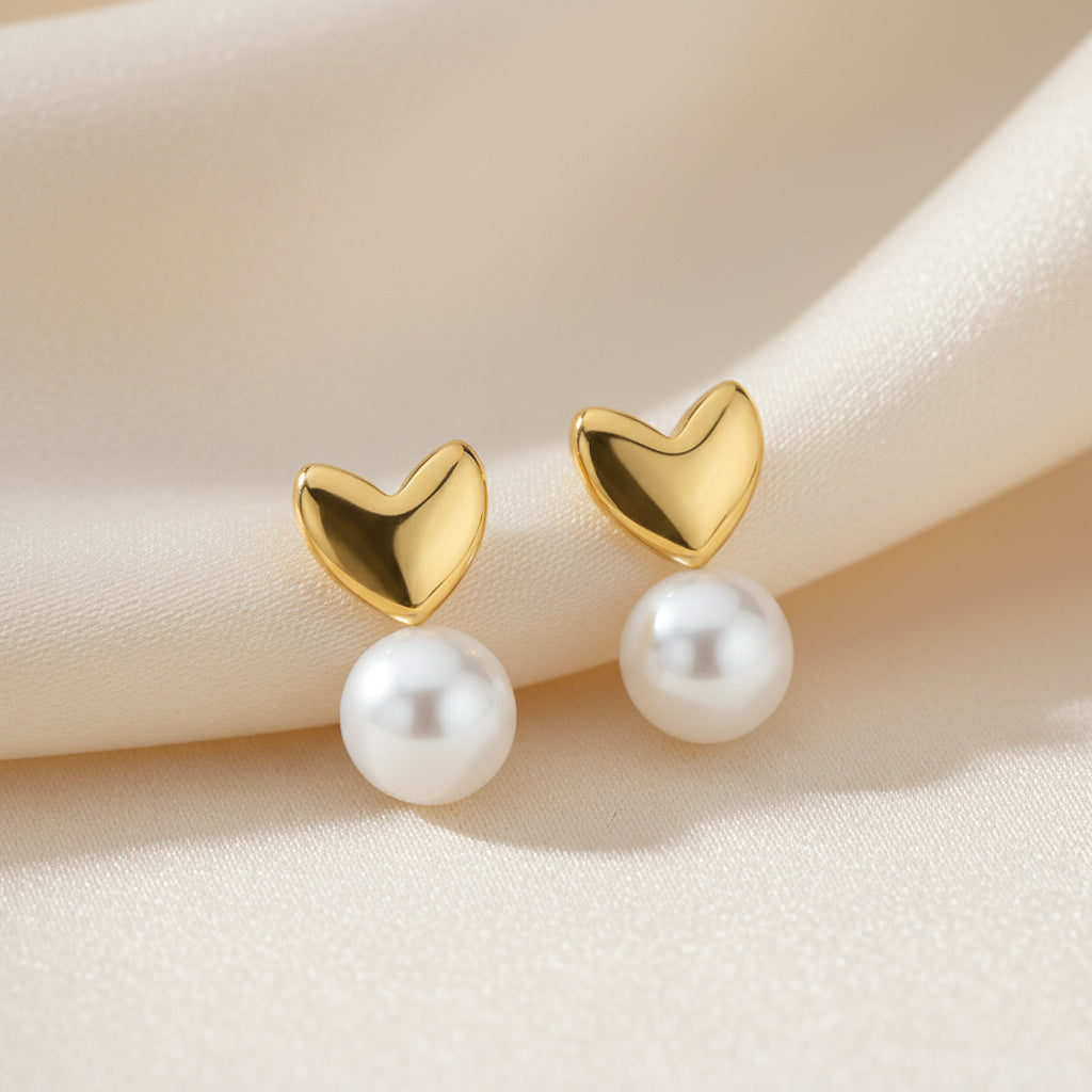 Heart Pearl Stud Earrings