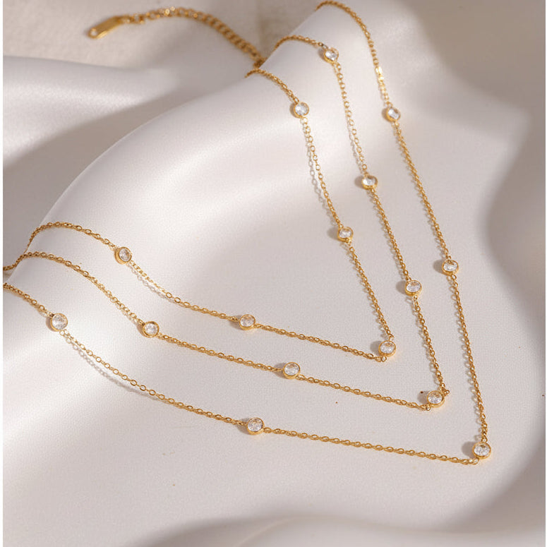 18k Gold Plated Layered Necklace with Zirconia