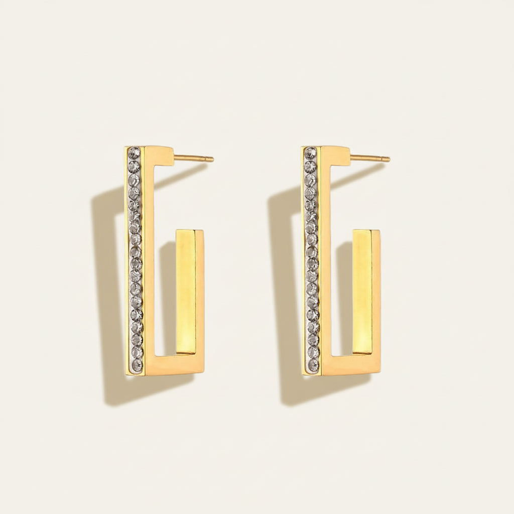 Geometric Bar Earrings with Zirconia