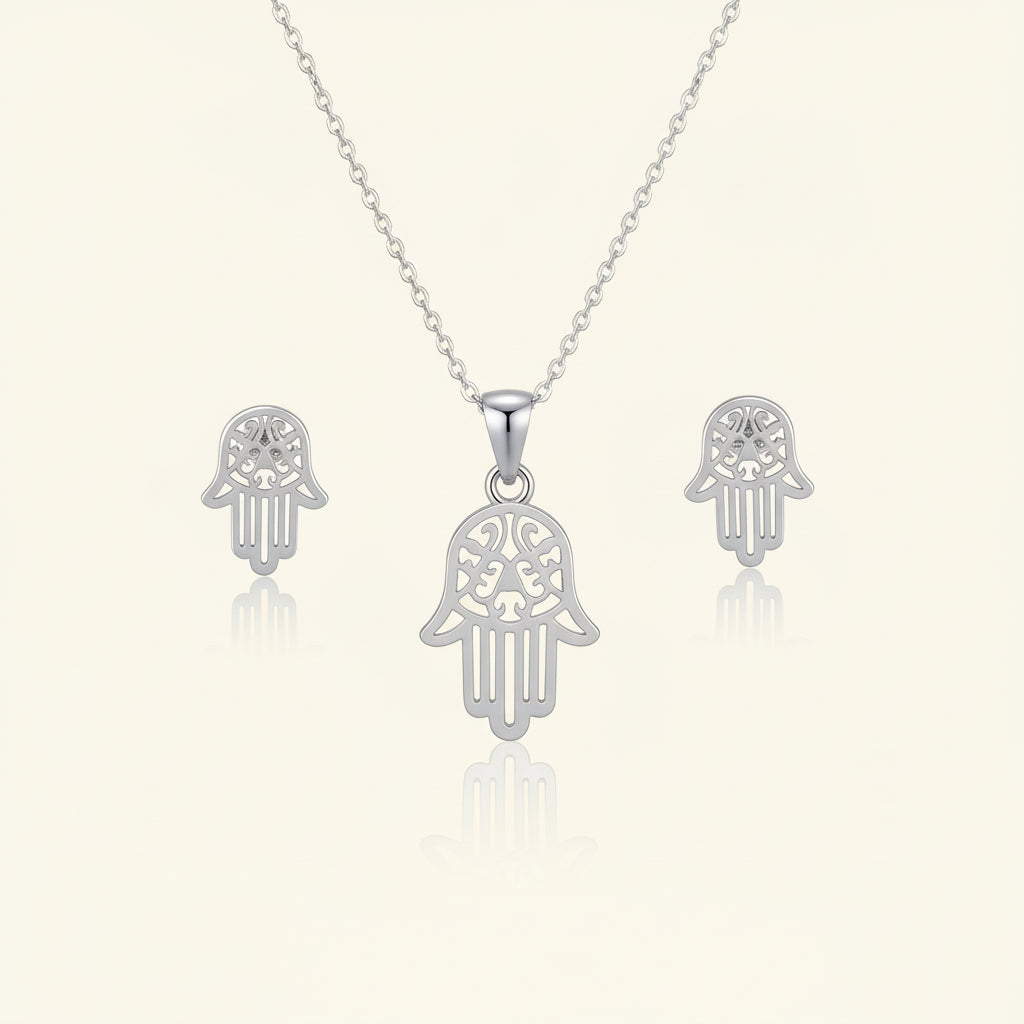 Hamsa Hand Necklace & Earrings Set
