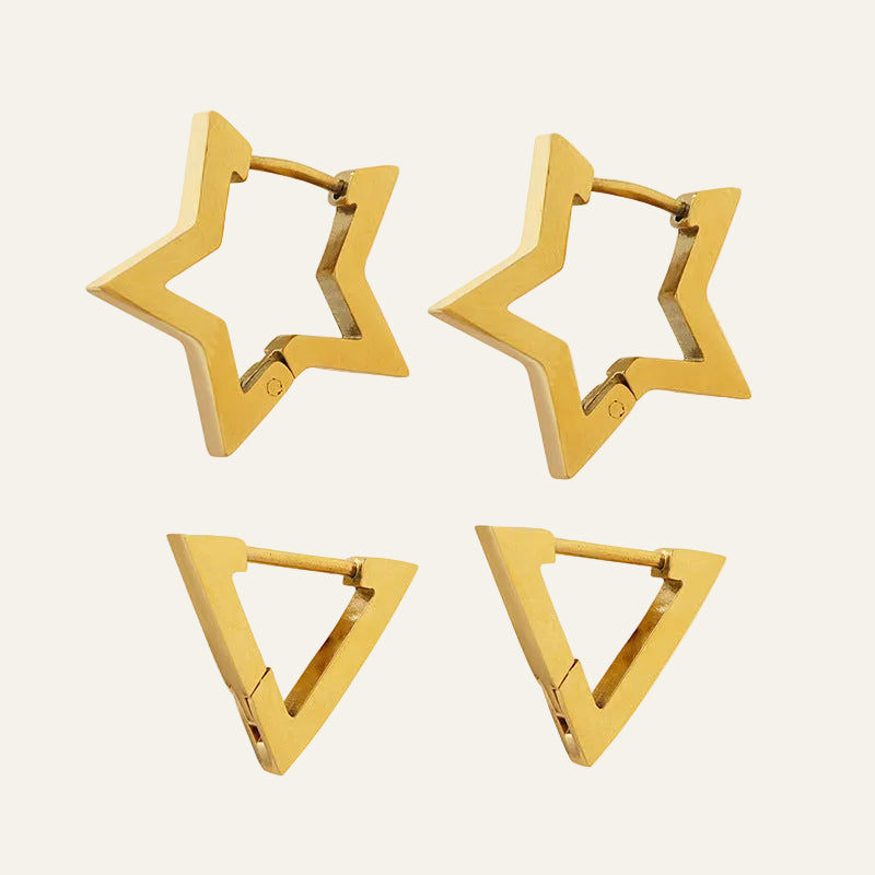 Lutche Star & Triangle Hoop Earrings Gold Plated