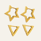 Lutche Star & Triangle Hoop Earrings Gold Plated