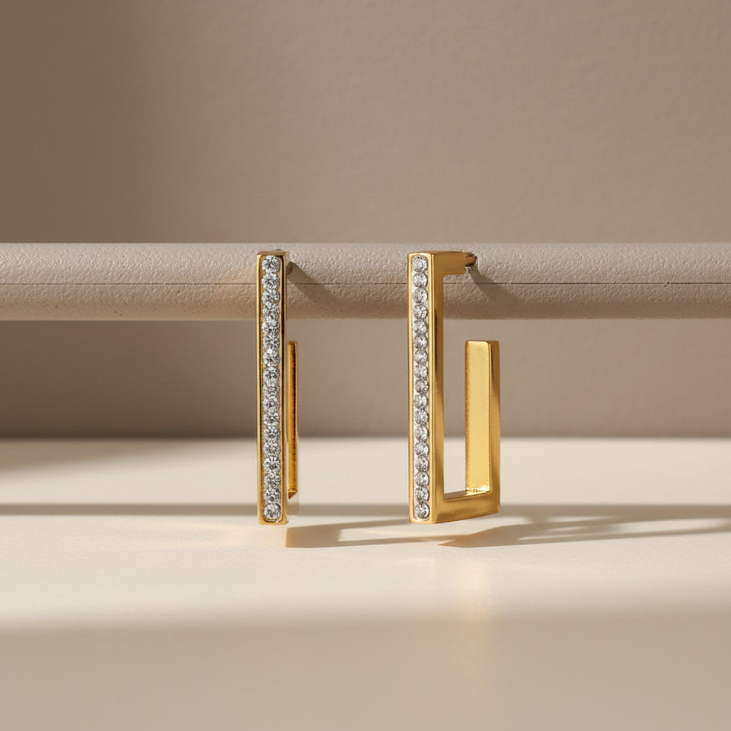 Geometric Bar Earrings with Zirconia