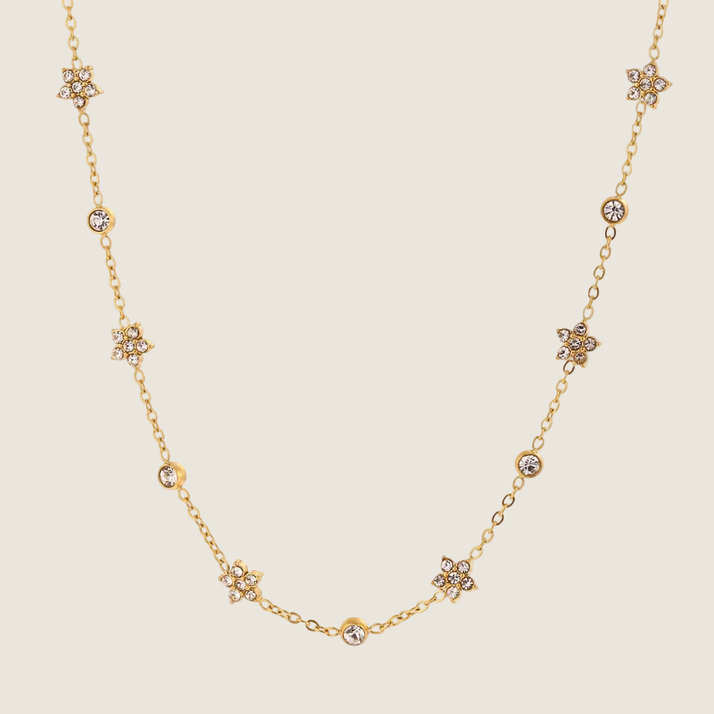 18k Gold Plated Delicate Necklace with Zirconia & Floral accents