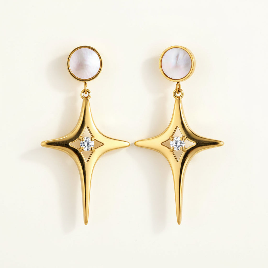 Star Drop Earrings with Crystal