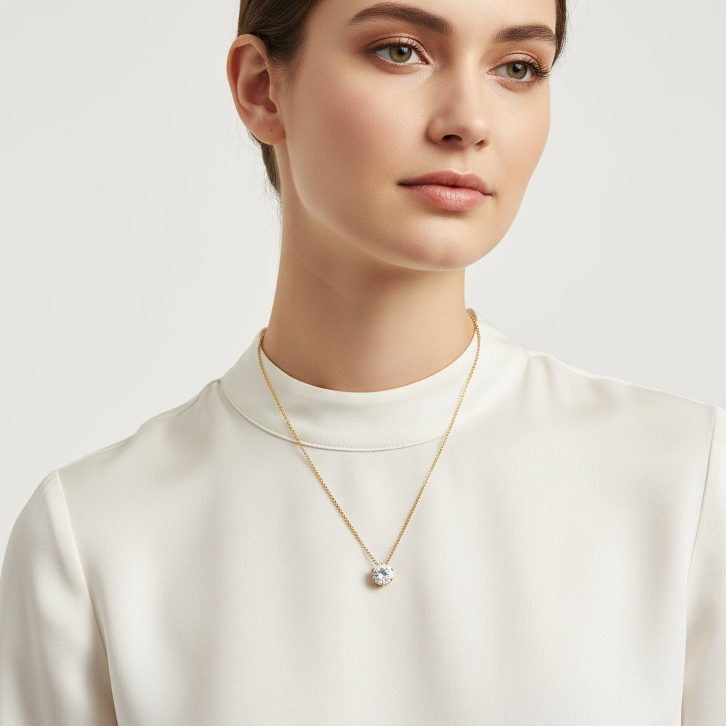 Gold Plated Solitaire Gemstone Necklace