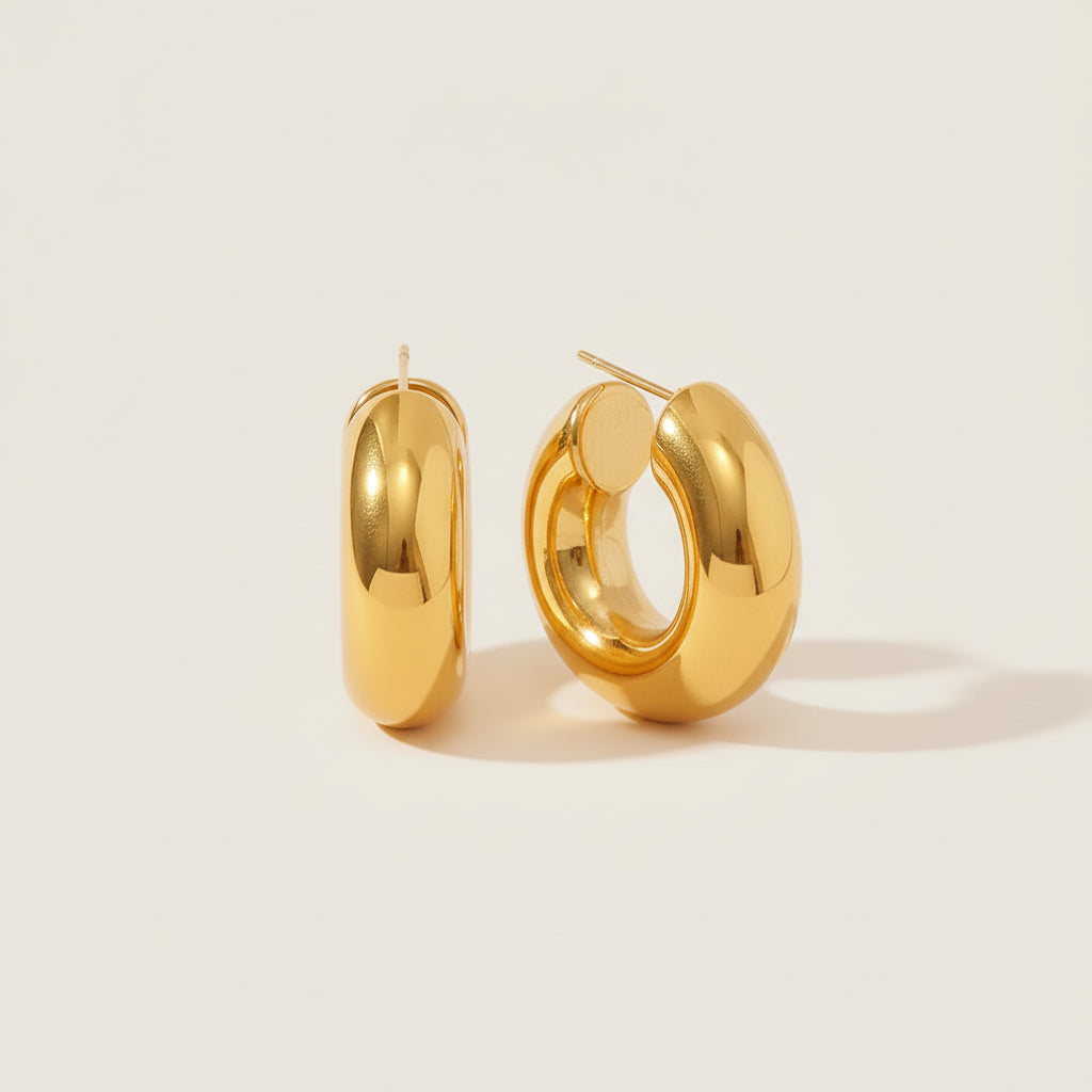 18k Gold Plated Chunky Hoop Earrings - Modern Minimal.