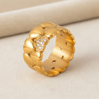 Heart Band Ring Stainless Steel with Rhinestones