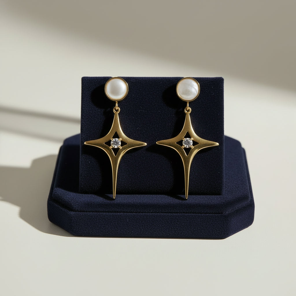 Star Drop Earrings with Crystal