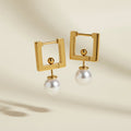 Geometric Pearl Drop Earrings - 18k  Gold plated
