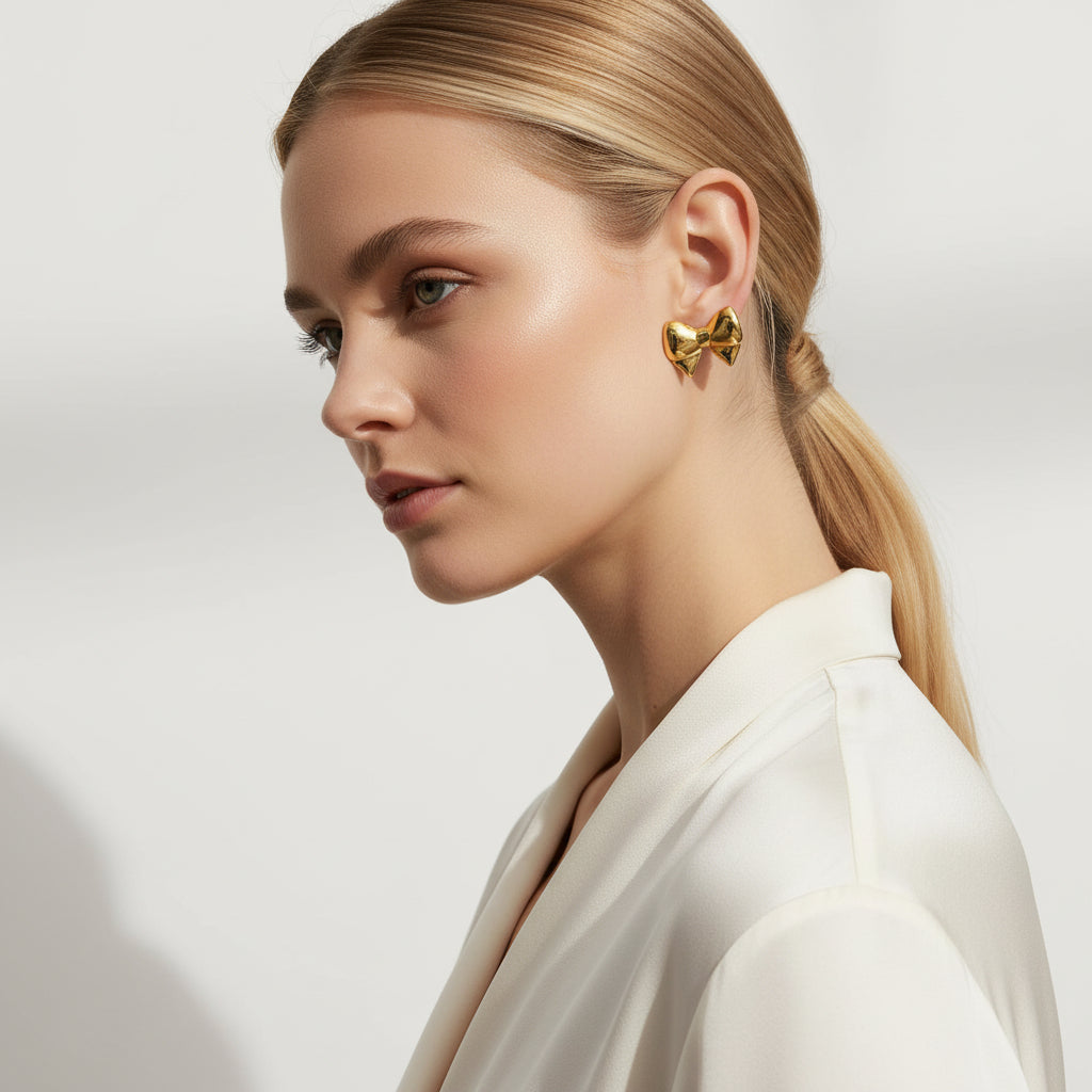 18K Gold Plated Bow Stud Earrings