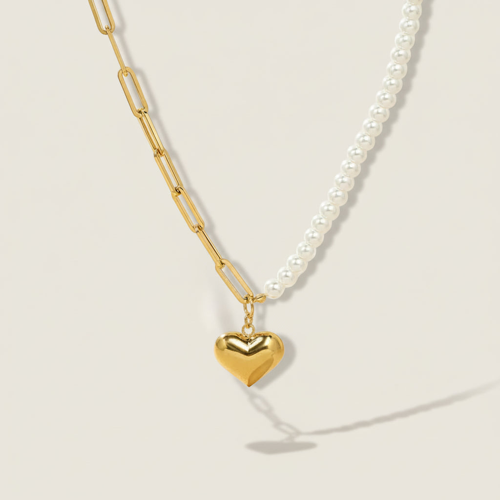 Heart Pearl & Chain Necklace