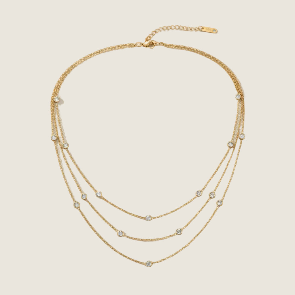 18k Gold Plated Layered Necklace with Zirconia