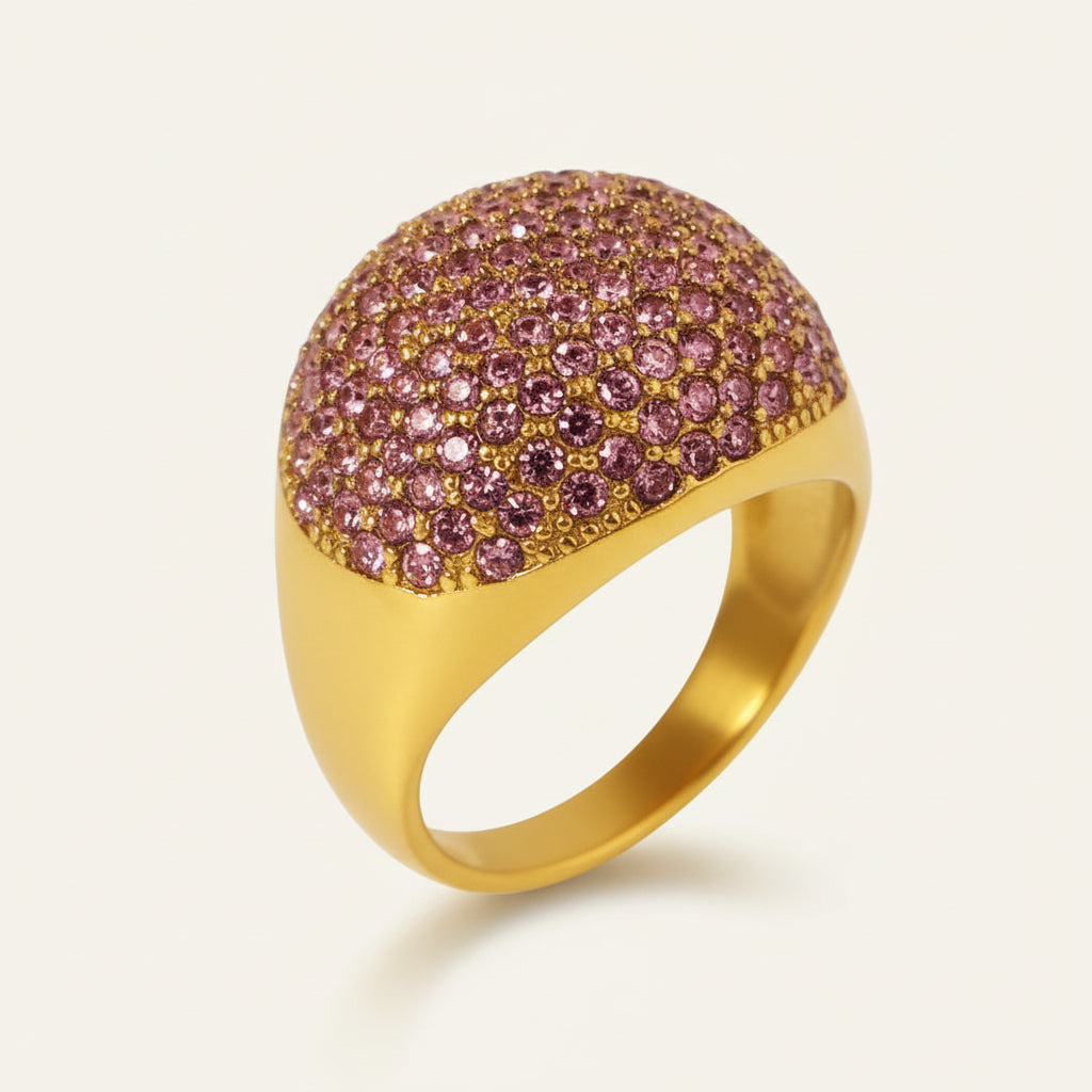 18K Gold Plated Ring  stainless steel zirconia gemstone