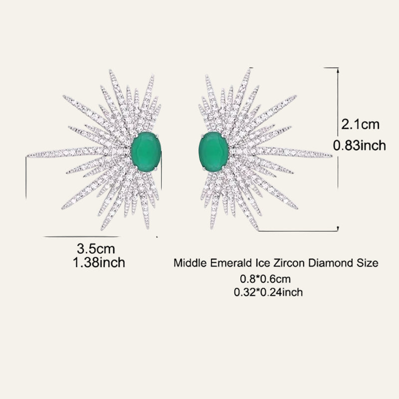 Rhodium-Coated Emerald Ice Starburst earring