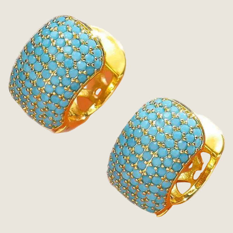 18K Gold Plated Stainless Steel Turquoise Pave Hoop Earrings