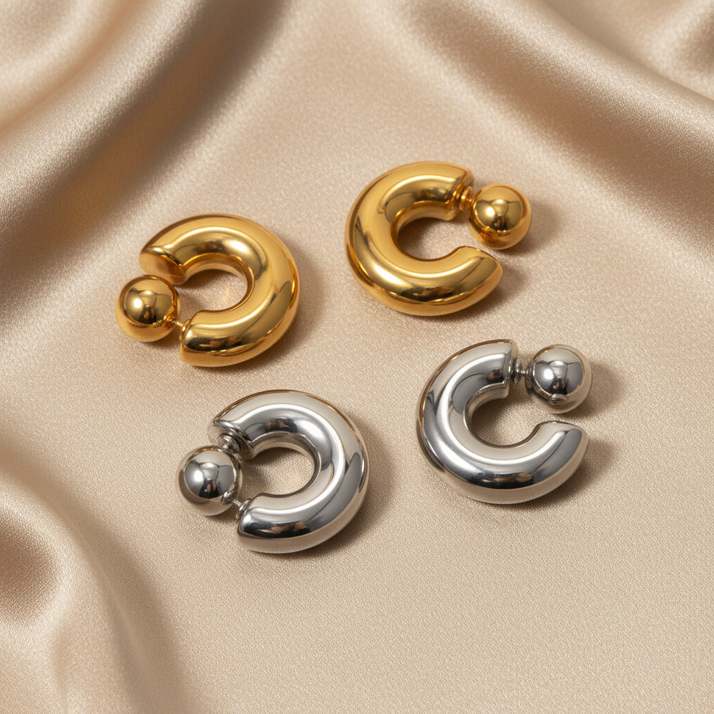 Modern Chunk Hoop Stud Earrings