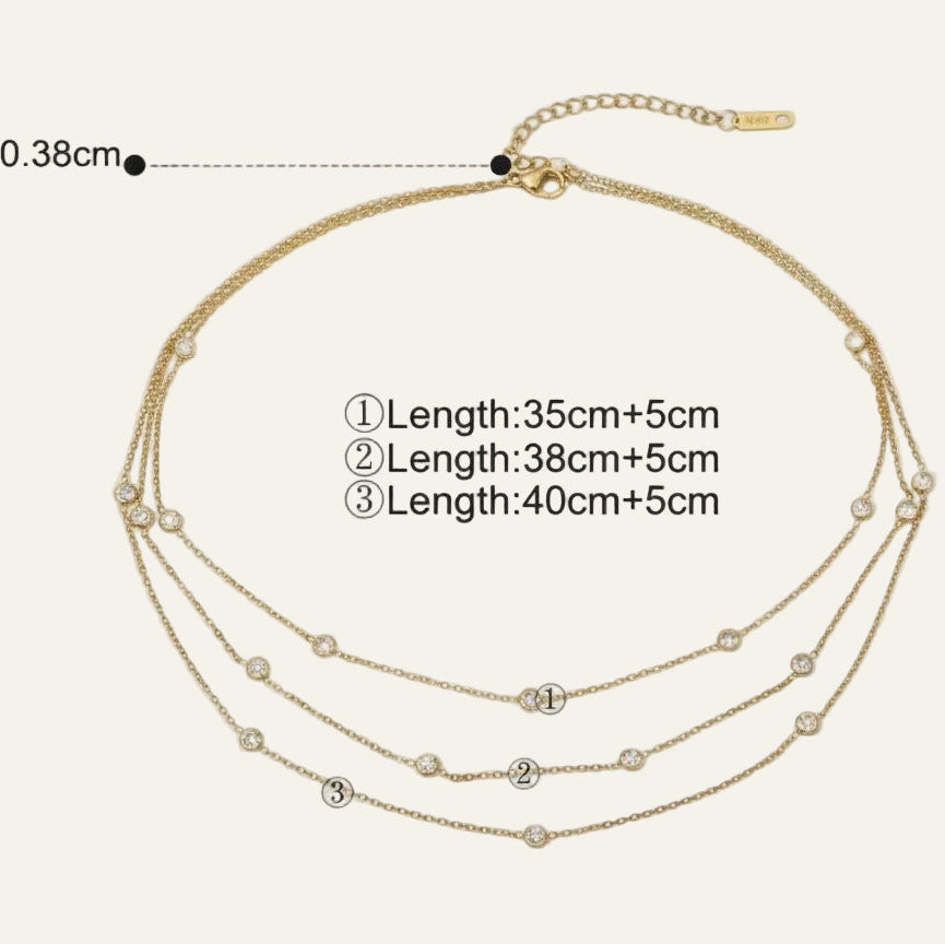 18k Gold Plated Layered Necklace with Zirconia