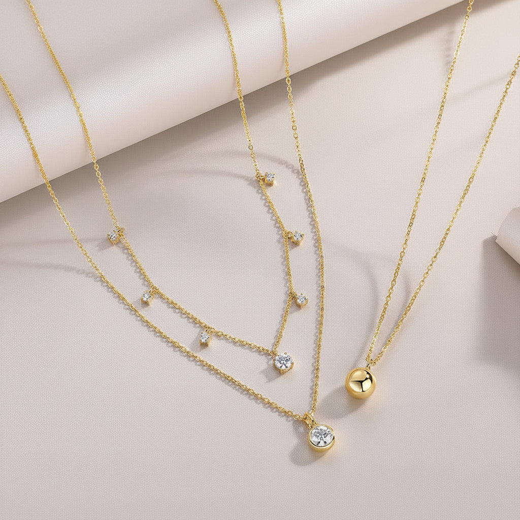 Gold Plated Layered Moissanite Necklace.