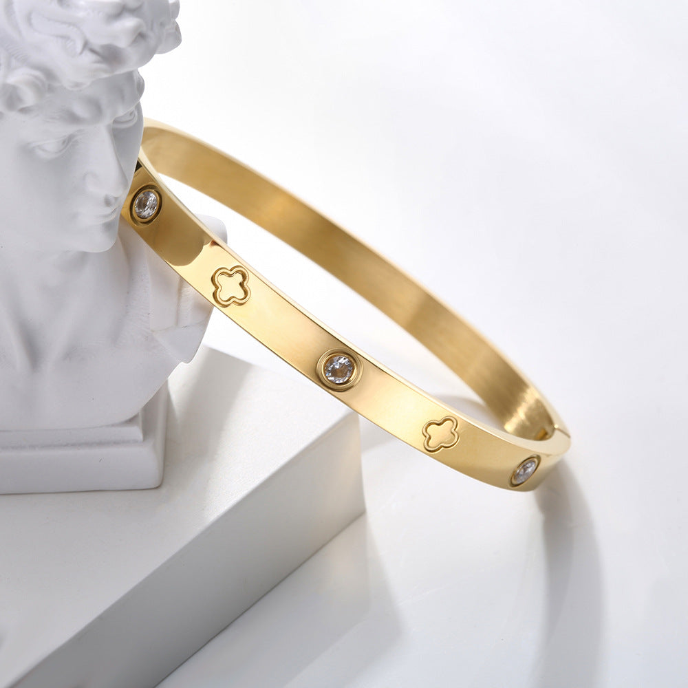 Gold Bangle with Crystal Details
