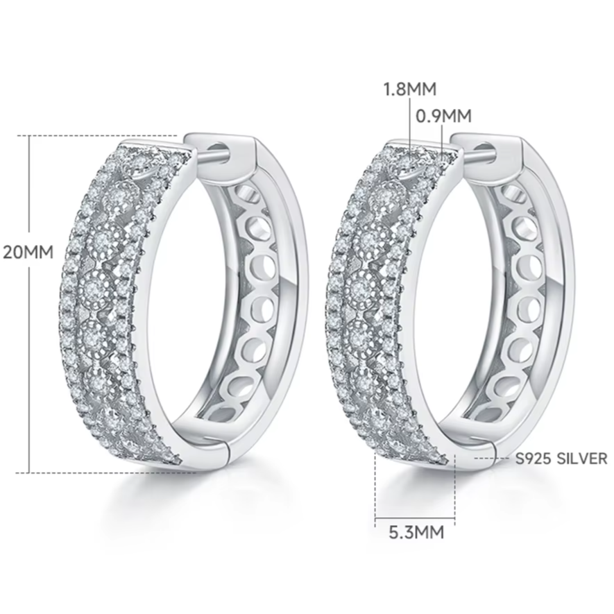 Sterling Silver 925 Moissanite Hoop Earrings