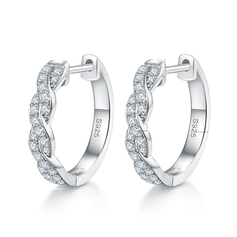 925 Sterling Silver Moissanite Diamonds Gems Hoop Earrings Solid 