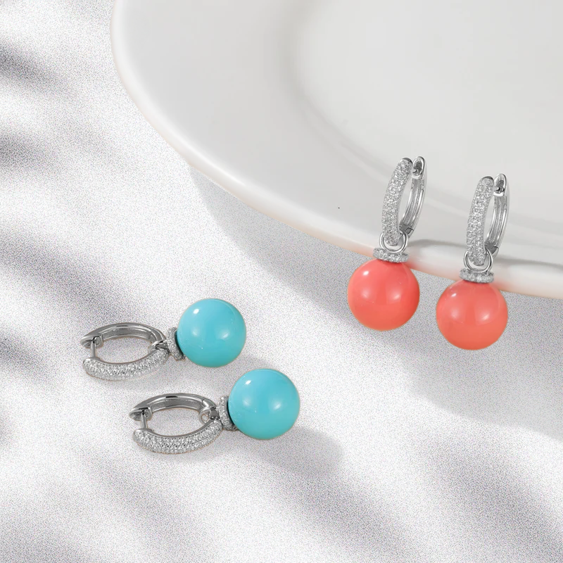 925 Sterling Silver Turquoise Zircon Earrings