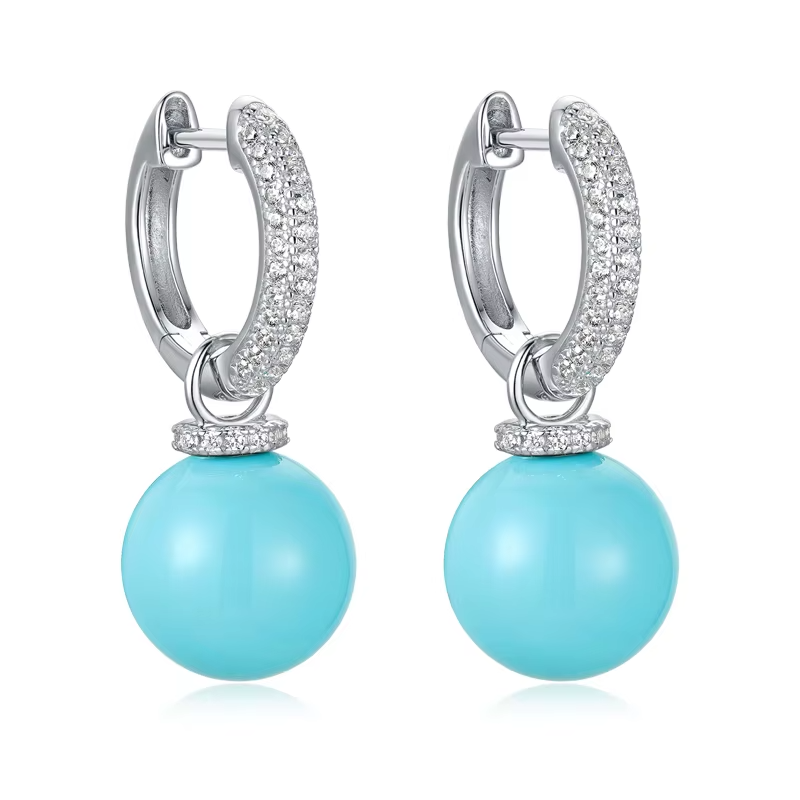 925 Sterling Silver Turquoise Zircon Earrings