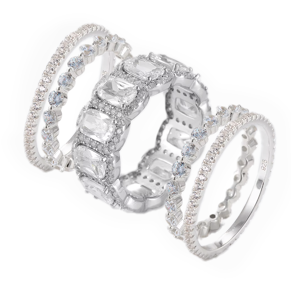 925 Sterling Silver Sapphire Geometric 5PCS Ring