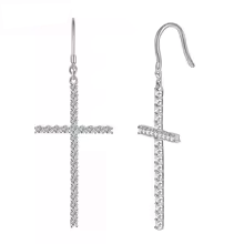 Full Moissanite Cross Drop Earrings