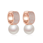 925 Sterling Silver Pearl Clear Cubic Zircon Earrings