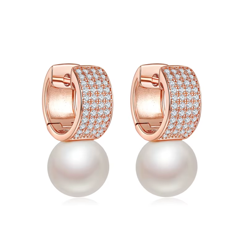 925 Sterling Silver Pearl Clear Cubic Zircon Earrings