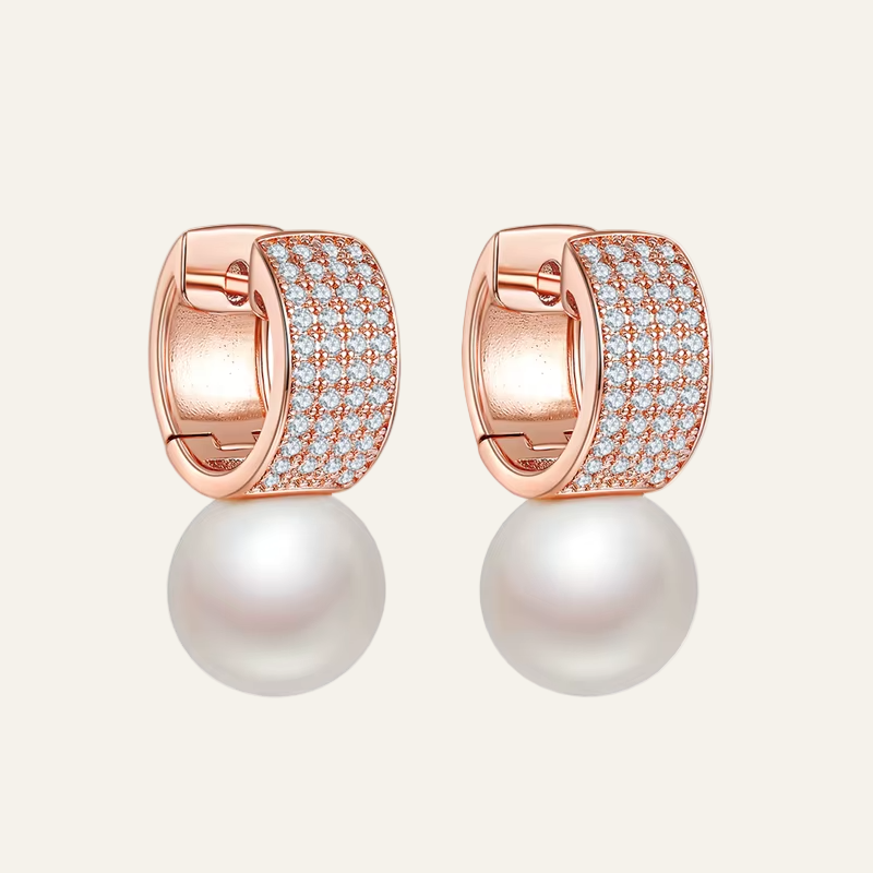 925 Sterling Silver Pearl Clear Cubic Zircon Earrings