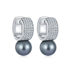 925 Sterling Silver Sweet Pearl Clear CZ Stone Earrings