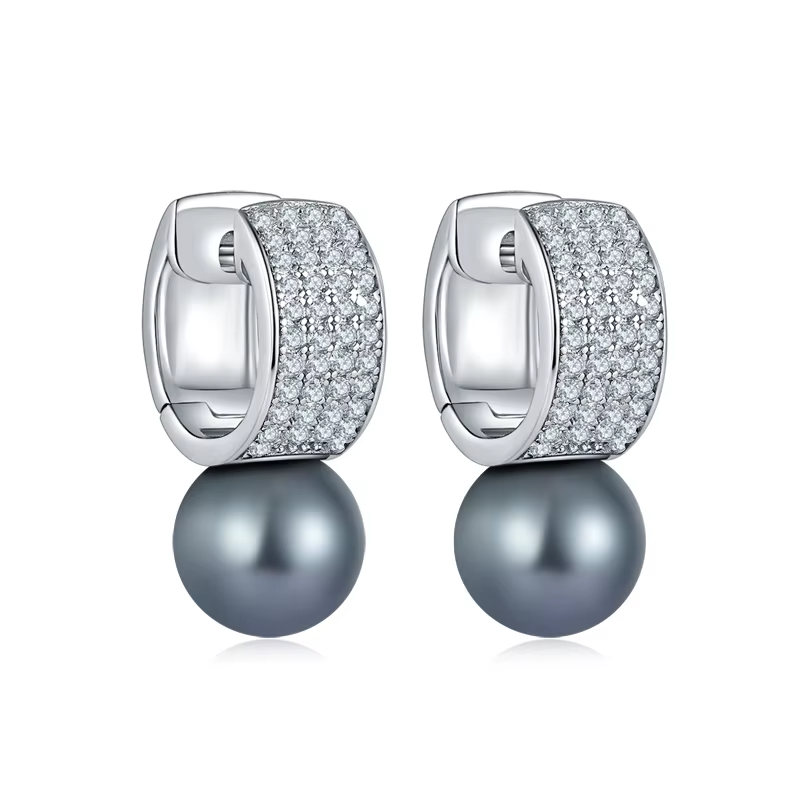 925 Sterling Silver Sweet Pearl Clear CZ Stone Earrings