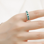 925 Sterling Silver Emerald Diamond Gems Ring
