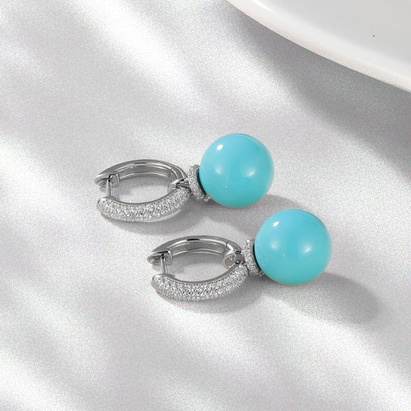 925 Sterling Silver Turquoise Zircon Earrings
